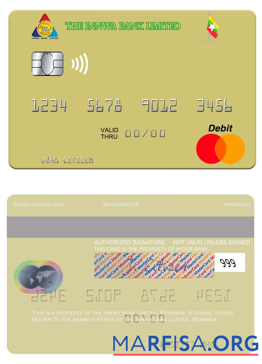 Printable Myanmar Innwa Bank Limited mastercard download for verification